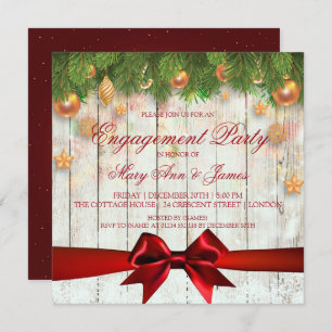 Christmas Engagement Party Gold Decor & Red Ribbon Invitation
