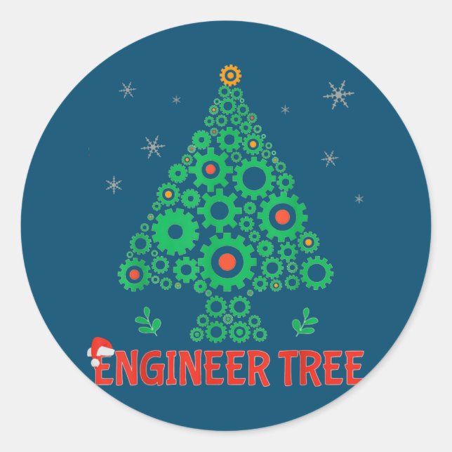 Christmas Engineer Tree Mechanical Engineering Classic Round Sticker (Front)