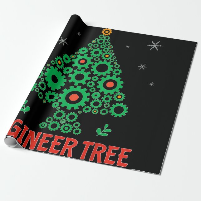 Christmas Engineer Tree Mechanical Engineering Wrapping Paper (Unrolled)