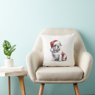 Christmas English Bull Dog Santa Hat Cushion