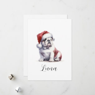 Christmas English Bull Dog Santa Hat  Holiday Card