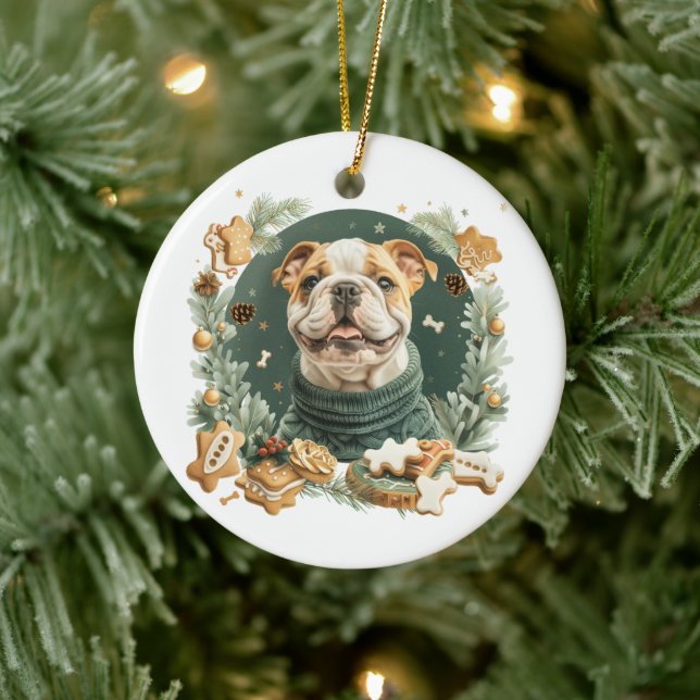 Christmas English Bulldog Ceramic Ornament (Tree)