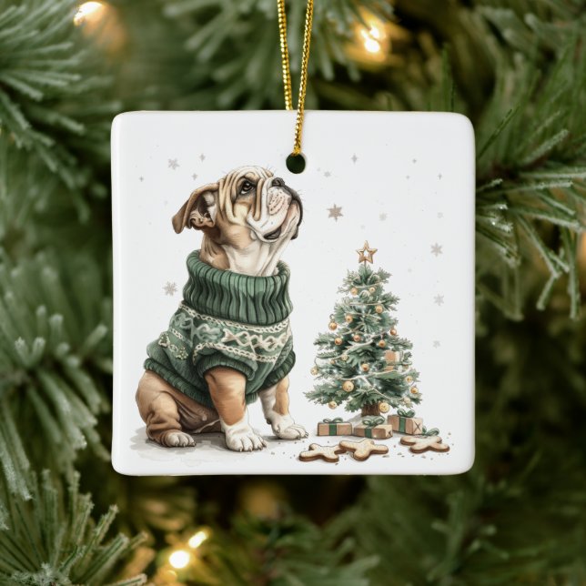Christmas English Bulldog Christmas Tree Ceramic Ornament (Tree)