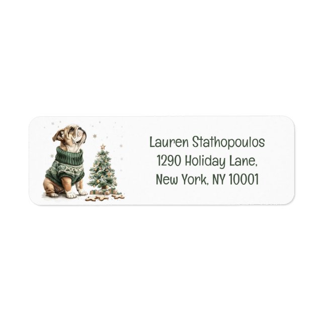 Christmas English Bulldog Christmas Tree Return Address Label (Front)