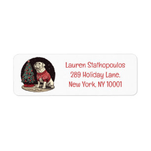 Christmas English Bulldog Christmas Tree Return Address Label