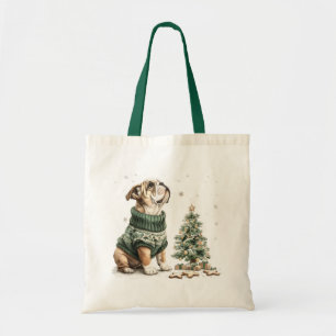 Christmas English Bulldog Christmas Tree Tote Bag