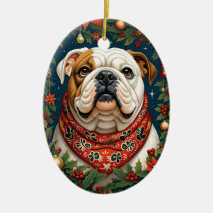 Christmas English Bulldog Dog Ceramic Ornament