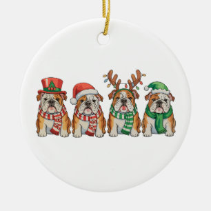 Christmas English Bulldog Dog Santa Hat Reindeer Ceramic Ornament