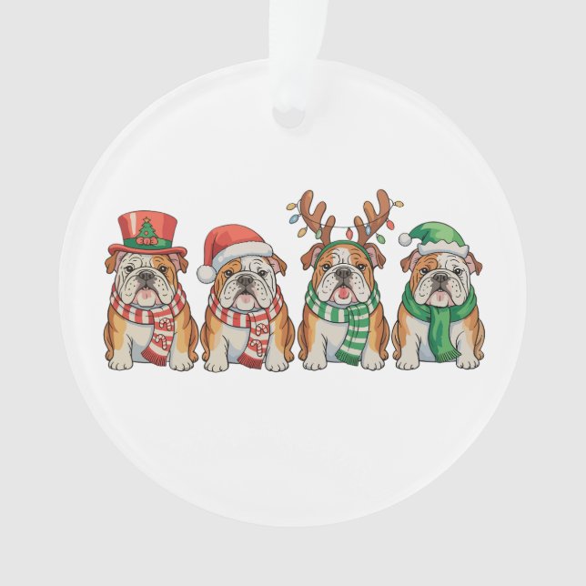 Christmas English Bulldog Dog Santa Hat Reindeer Ornament (Front)