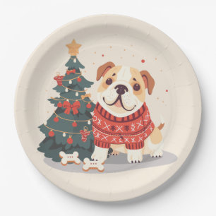 Christmas English Bulldog Holiday Sweater Paper Plate