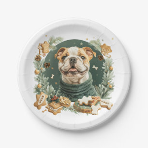 Christmas English Bulldog Paper Plate