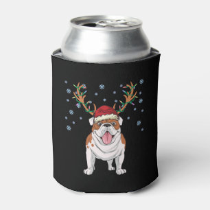 Christmas english bulldog reindeer dog can cooler