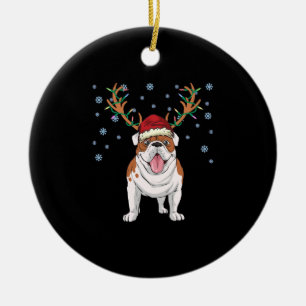 Christmas english bulldog reindeer dog ceramic ornament