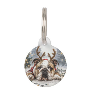 Christmas English Bulldog Reindeer Pet Tag