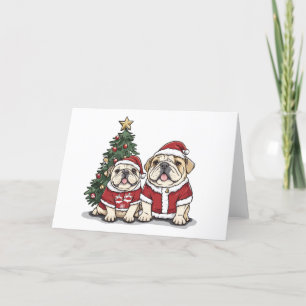 Christmas English Bulldog Santa Hats Holiday Card