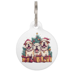 Christmas English Bulldog Santa Hats Pet Tag