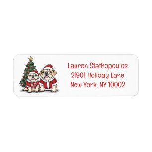 Christmas English Bulldog Santa Hats Return Address Label