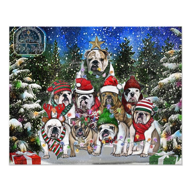 Christmas English Bulldog Tree Photo Print (Front)