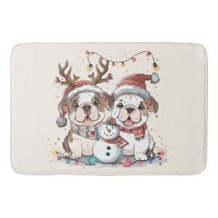 Christmas English Bulldogs Bath Mat