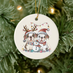 Christmas English Bulldogs Ceramic Ornament