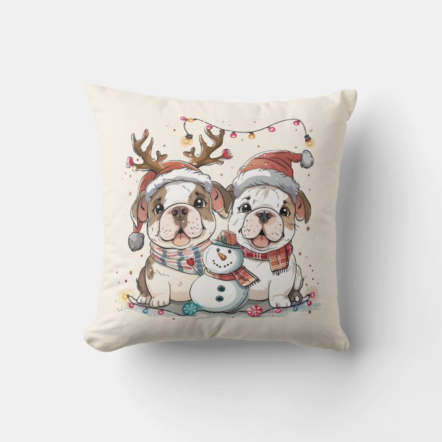 Christmas English Bulldogs Cushion (Front)