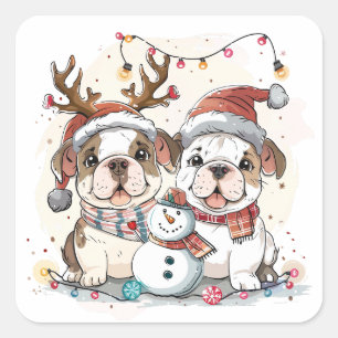 Christmas English Bulldogs Square Sticker