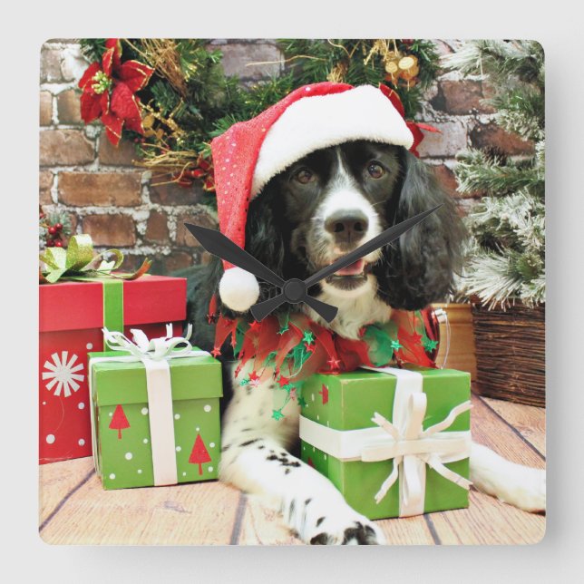 Christmas - English Springer Spaniel - Lucy Square Wall Clock (Front)