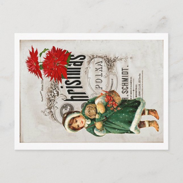 Christmas Ephemera Ad Cute Girl Red Chrysanthemum Postcard (Front)