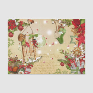 Christmas Ephemera Poinsettia Ornament Decoupage Tissue Paper