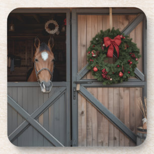 Christmas Equestrian Barn Coaster