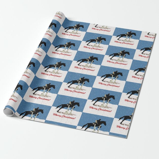 Christmas Equestrian Horse Jumper Wrapping Paper (Unrolled)