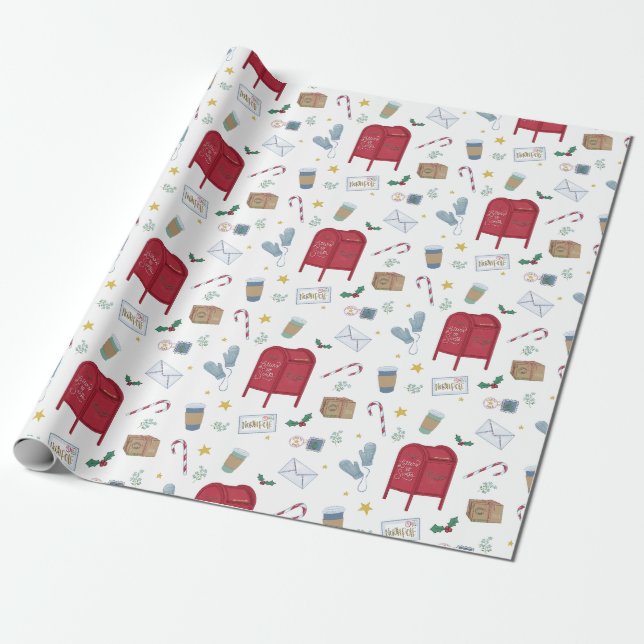 Christmas Errands Santa Mail Letters to Santa Wrapping Paper (Unrolled)