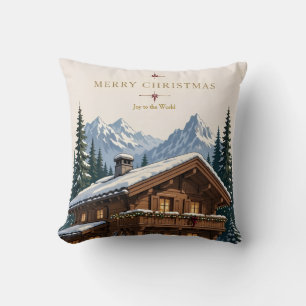 Christmas European Alpine Chalet Snowy Mountain Cushion