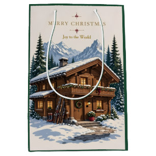 Christmas European Alpine Chalet Snowy Mountain Medium Gift Bag