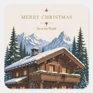 Christmas European Alpine Chalet Snowy Mountain Square Sticker