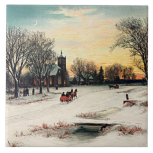 Christmas Eve, 1889, vintage painting Ceramic Tile