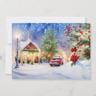 Christmas eve at corner store budget holiday card