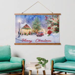 Christmas eve at corner store hanging tapestry