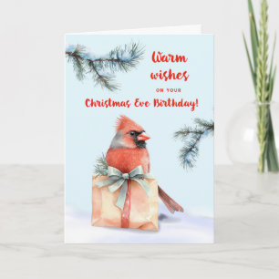 Christmas Eve Birthday Cardinal Gift on Watercolor Card