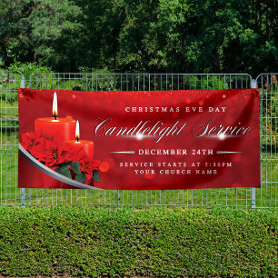 Christmas Eve Candlelight Poinsettia Red Church Banner