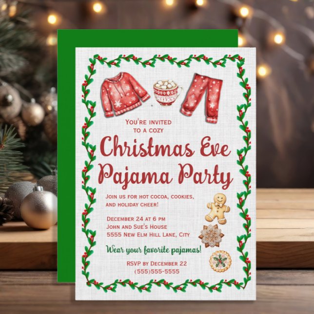Christmas Eve Cookies Hot Cocoa Pajama Party Invitation (Christmas Eve Pajama Party invitation)