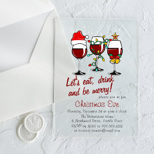 Christmas Eve Dinner Cocktails Wine Glasses Acrylic Invitations