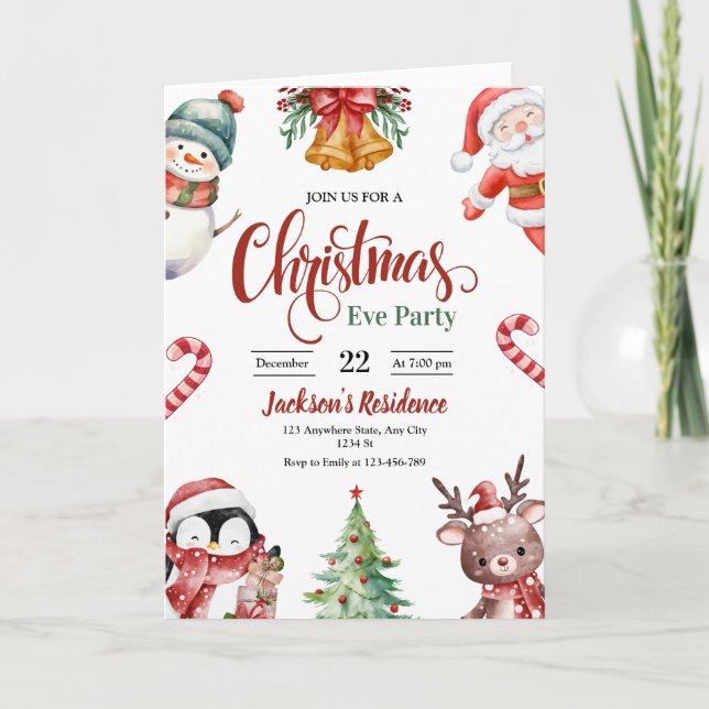 Christmas Eve Dinner Invitation, Holiday party Invitation (Front)