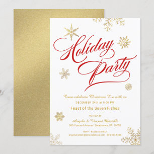 Christmas Eve Dinner Party Elegant Red & Gold Invitation