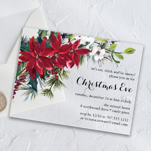 Christmas Eve Dinner Watercolor Poinsettia Floral Acrylic Invitations
