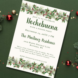 Christmas Eve Greenery Festive Mexican Nochebuena Invitation