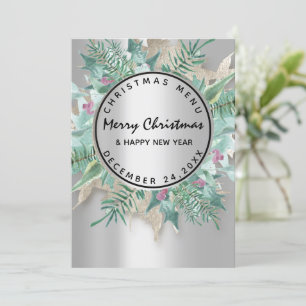 Christmas Eve Holiday Winter Menu Silver Floral