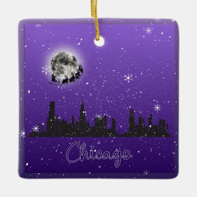 Christmas Eve in Chicago, Illinois Ceramic Ornament (Front)