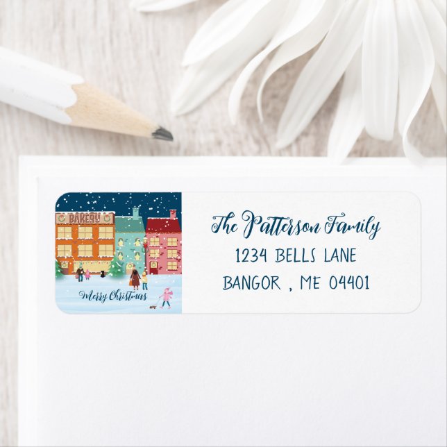 Christmas Eve in Town Family Return Address Labels (Insitu)