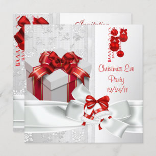 Christmas Eve Party Elegant Lace White Red Ribbon Invitation